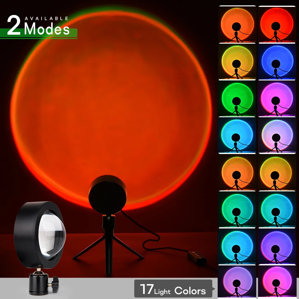 USB Sunset Lamp Rainbow Set For Bedroom Home Tiktok Led Atmosphere Decoration Night Light With Tripod Photographic Lighting
