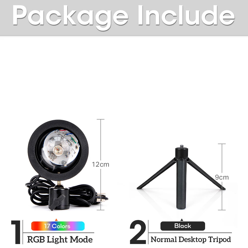 USB Sunset Lamp Rainbow Set For Bedroom Home Tiktok Led Atmosphere Decoration Night Light With Tripod Photographic Lighting