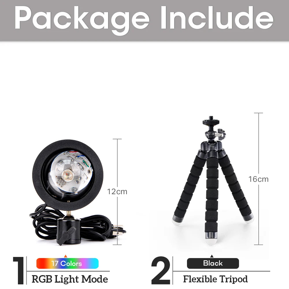 USB Sunset Lamp Rainbow Set For Bedroom Home Tiktok Led Atmosphere Decoration Night Light With Tripod Photographic Lighting