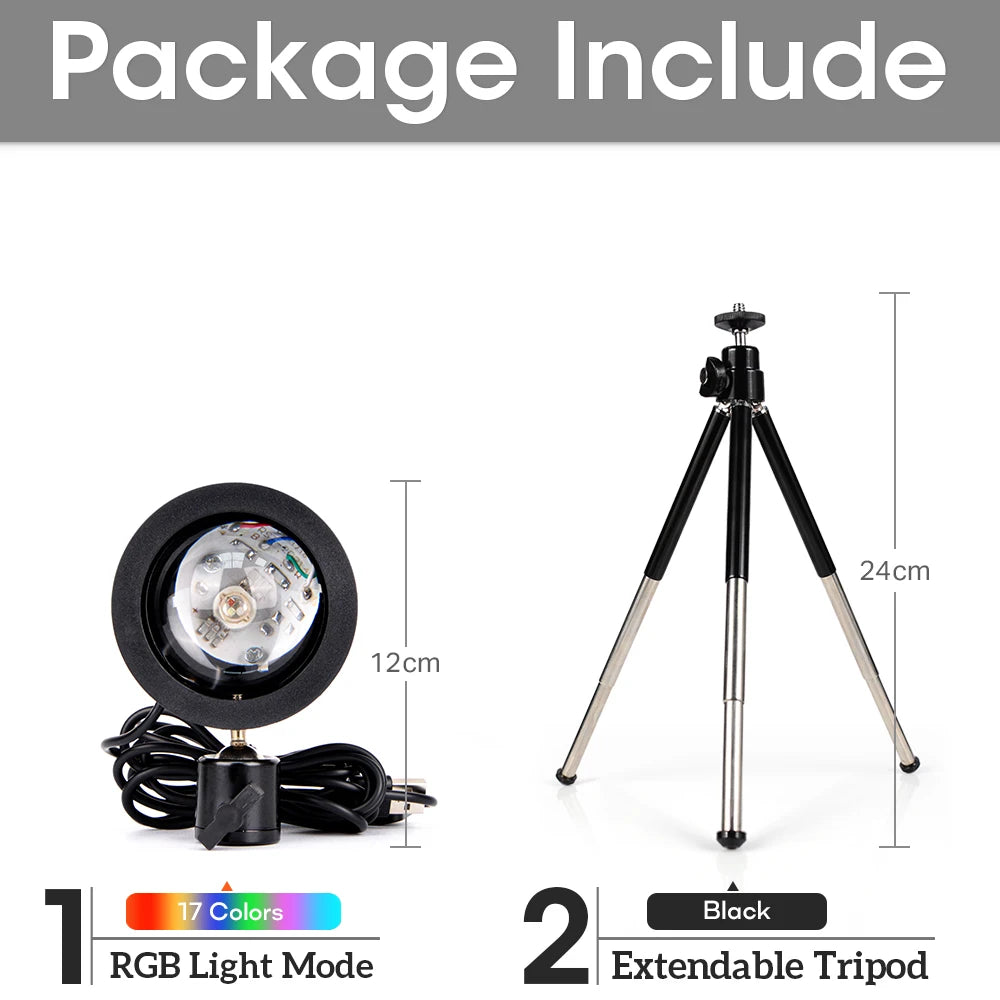USB Sunset Lamp Rainbow Set For Bedroom Home Tiktok Led Atmosphere Decoration Night Light With Tripod Photographic Lighting