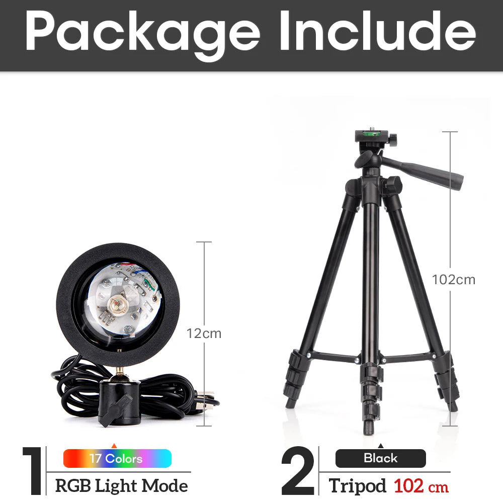 USB Sunset Lamp Rainbow Set For Bedroom Home Tiktok Led Atmosphere Decoration Night Light With Tripod Photographic Lighting