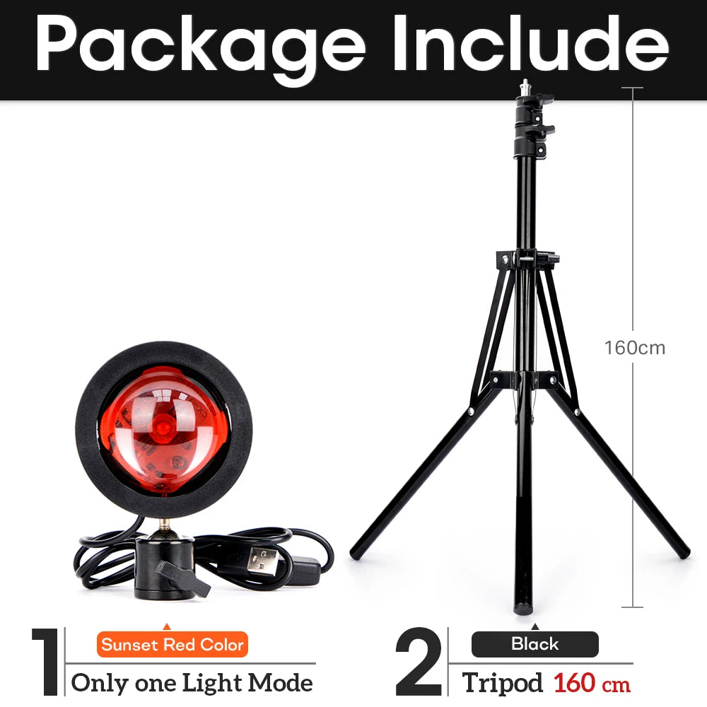 USB Sunset Lamp Rainbow Set For Bedroom Home Tiktok Led Atmosphere Decoration Night Light With Tripod Photographic Lighting
