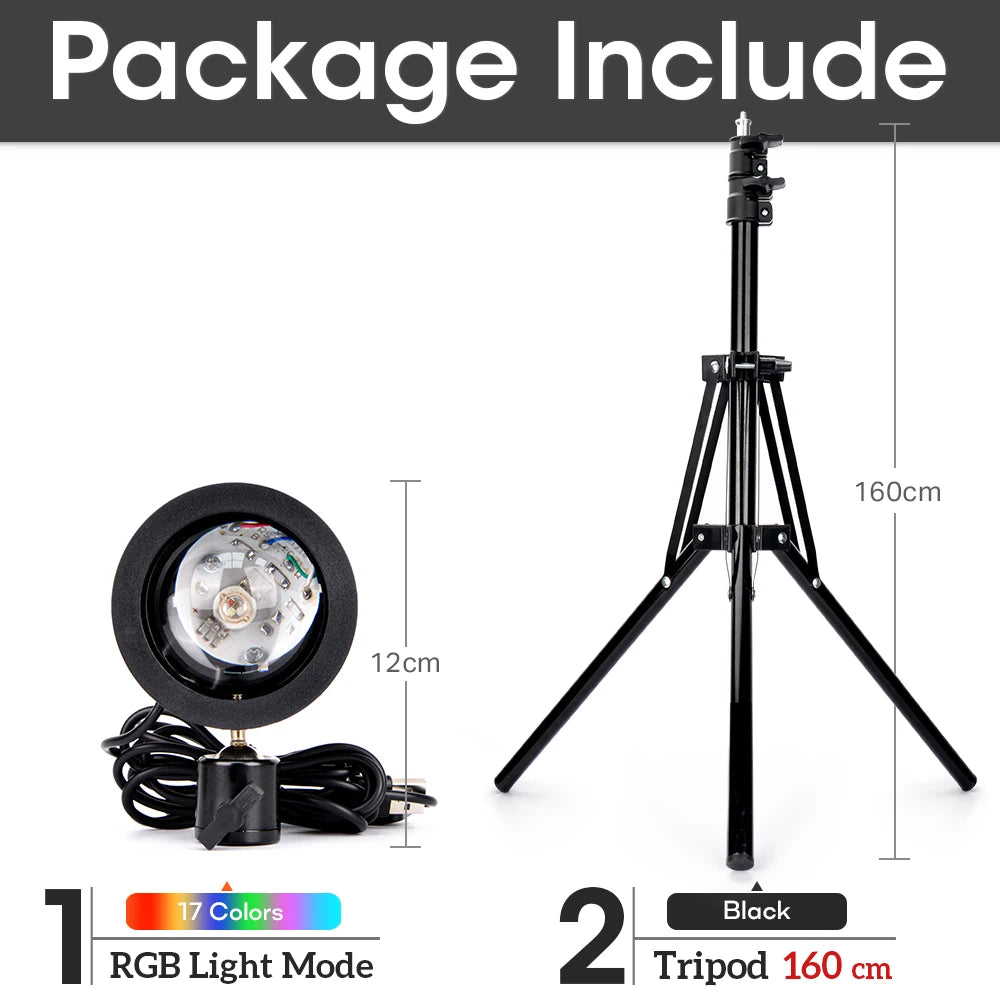 USB Sunset Lamp Rainbow Set For Bedroom Home Tiktok Led Atmosphere Decoration Night Light With Tripod Photographic Lighting