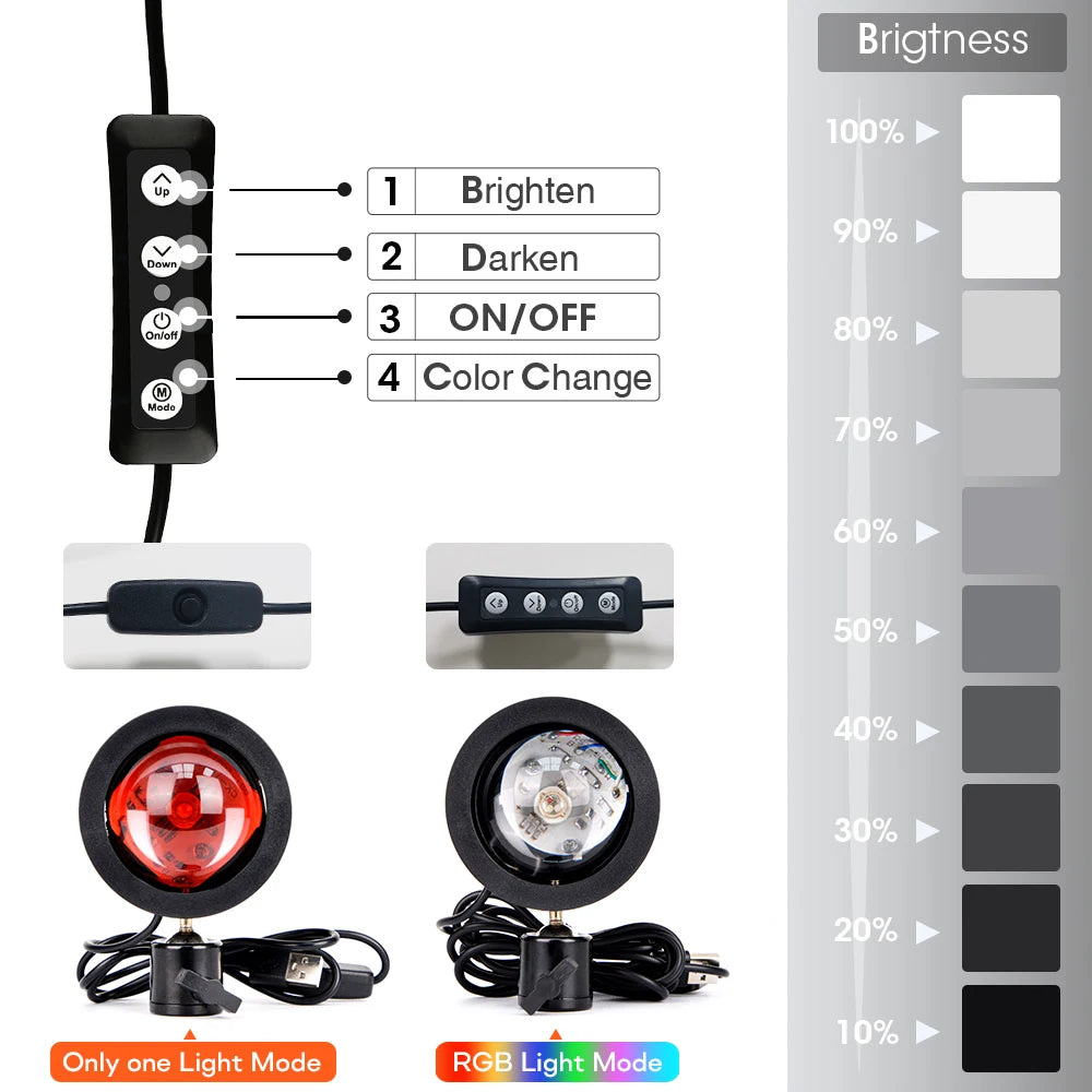USB Sunset Lamp Rainbow Set For Bedroom Home Tiktok Led Atmosphere Decoration Night Light With Tripod Photographic Lighting