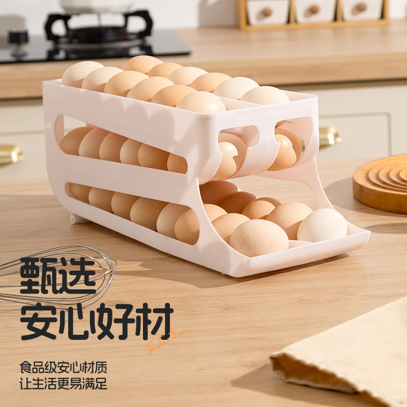 Slide-type egg box refrigerator storage side door three-layer double-row automatic egg-rolling device kitchen countertop anti-fall egg collection