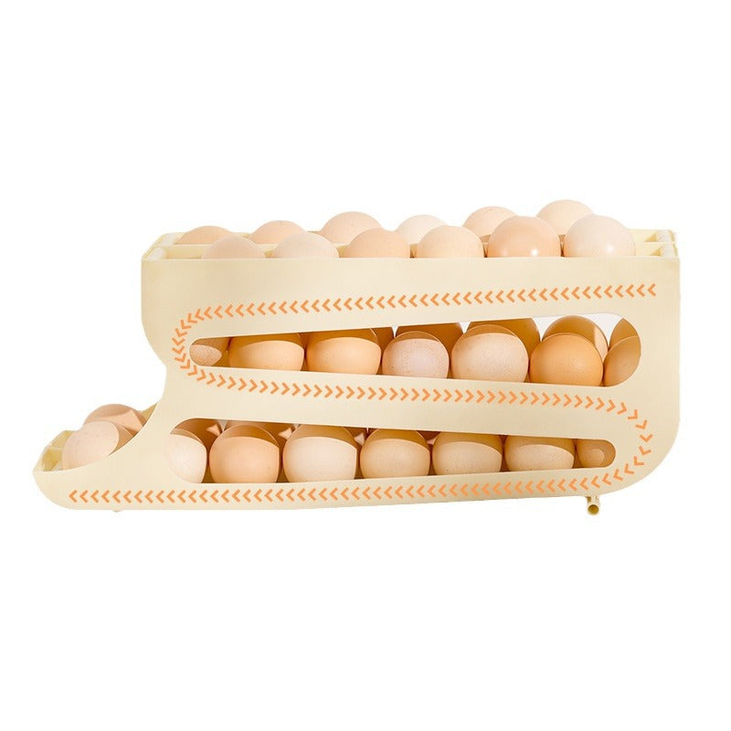 Slide-type egg box refrigerator storage side door three-layer double-row automatic egg-rolling device kitchen countertop anti-fall egg collection