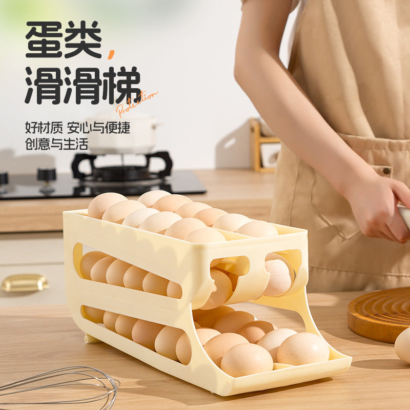 Slide-type egg box refrigerator storage side door three-layer double-row automatic egg-rolling device kitchen countertop anti-fall egg collection