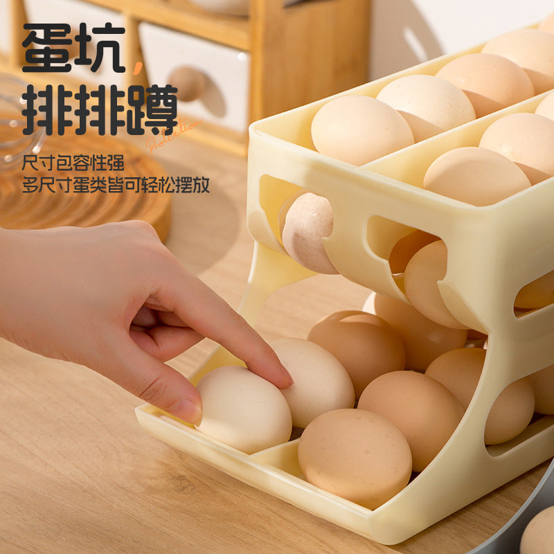 Slide-type egg box refrigerator storage side door three-layer double-row automatic egg-rolling device kitchen countertop anti-fall egg collection