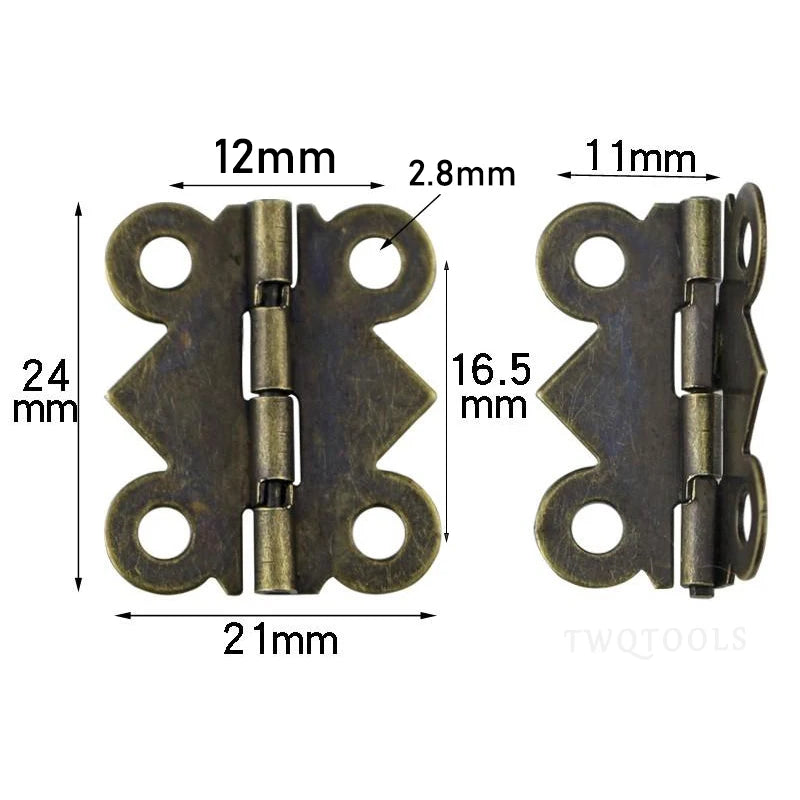 100PCS Mini Hinges with 400pcs Screws M2x8 Antique Bronze Vintage Wooden Jewelry Box Butterfly Iron Hinge 24x21mm