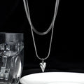 Seakissky Simple Stylish Double-layer Stainless Steel Necklace Charming Love Heart Pendant Hot Selling High-quality Women Gifts