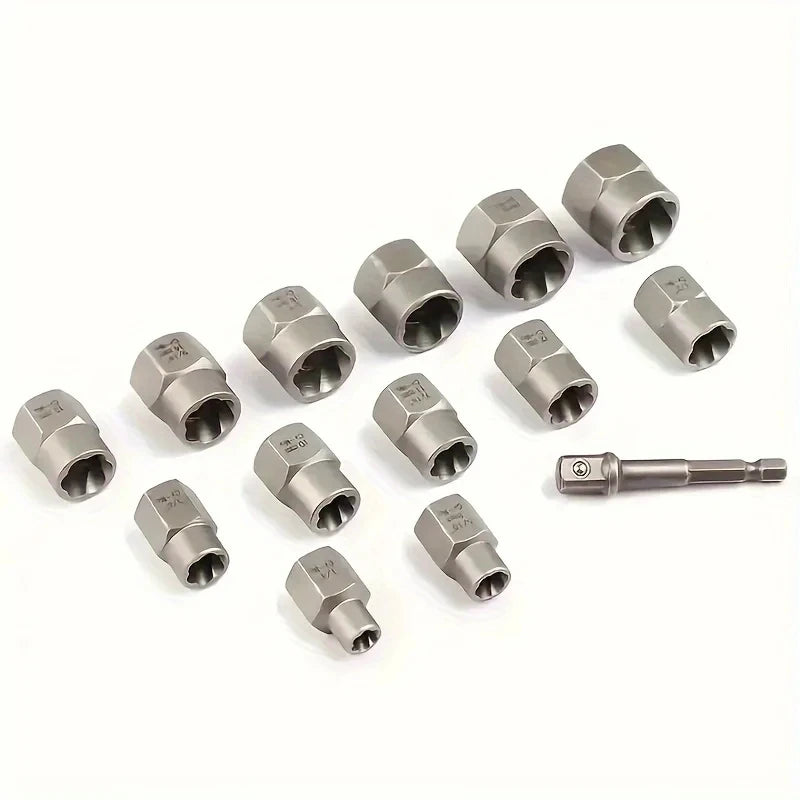 14 Pieces Impact Bolt & Nut Remover Set Cr-Mo Steel Bolt Extractor Tool Set with Solid Storage Case for Industrial Drop Shipping