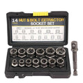 14 Pieces Impact Bolt & Nut Remover Set Cr-Mo Steel Bolt Extractor Tool Set with Solid Storage Case for Industrial Drop Shipping